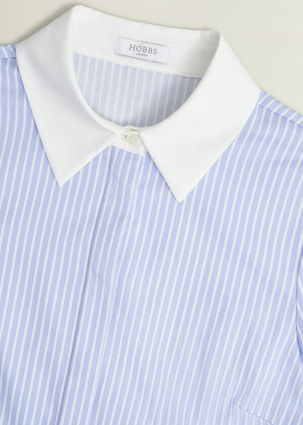 Hobbs Victoria Cotton Blend Shirt Pale Blue White