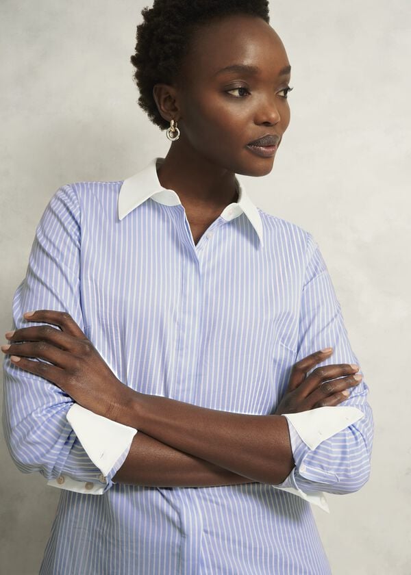 Hobbs Victoria Cotton Blend Shirt Pale Blue White