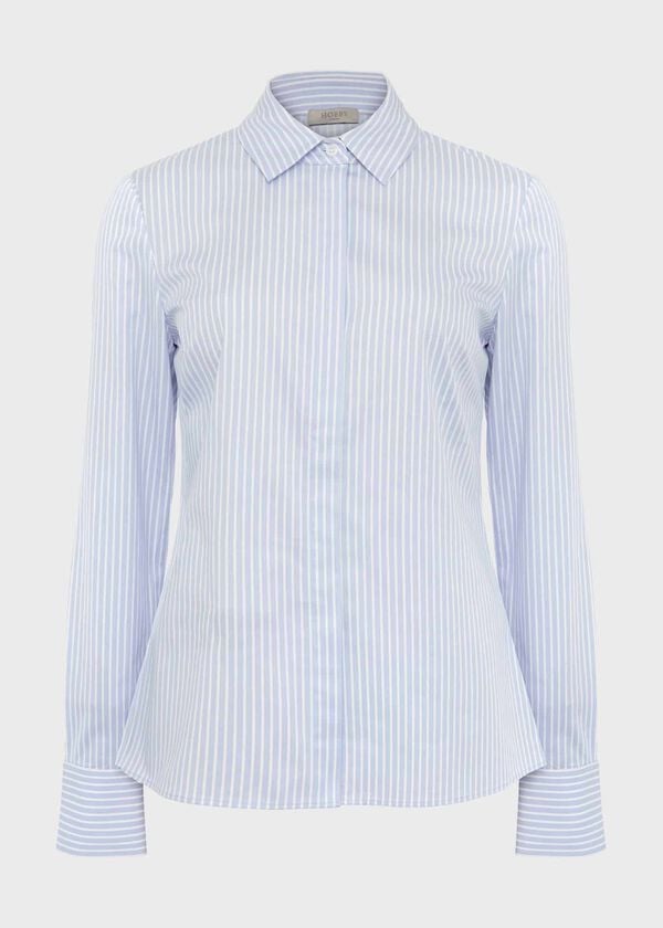 Hobbs Victoria Cotton Blend Shirt Pale Blue White