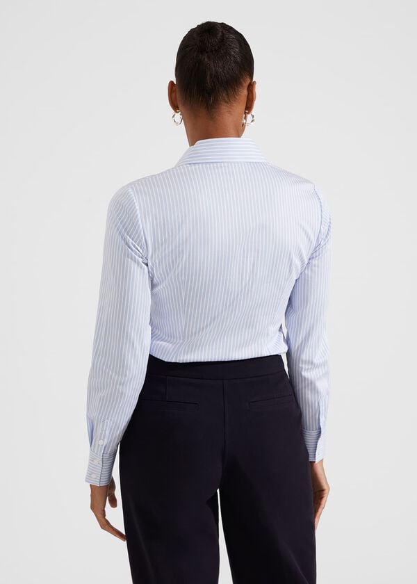 Hobbs Victoria Cotton Blend Shirt Pale Blue White