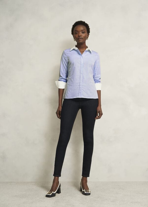 hobbs Victoria Cotton Blend Shirt Pale Blue White
