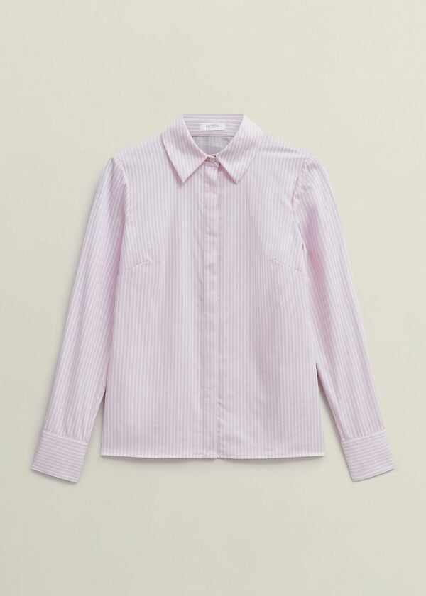 Hobbs Victoria Cotton Blend Shirt Pink White