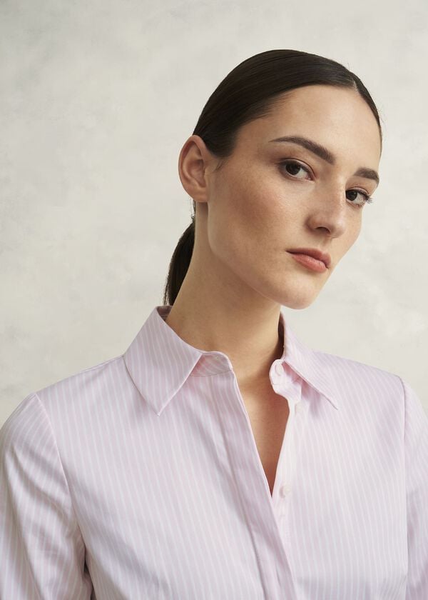 Hobbs Victoria Cotton Blend Shirt Pink White
