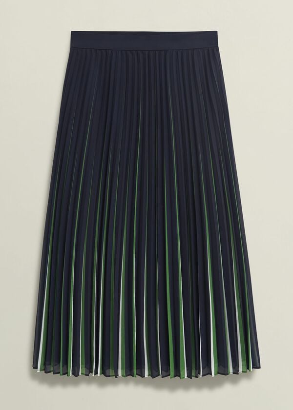 Hobbs Vida Pleated Skirt Navy Green