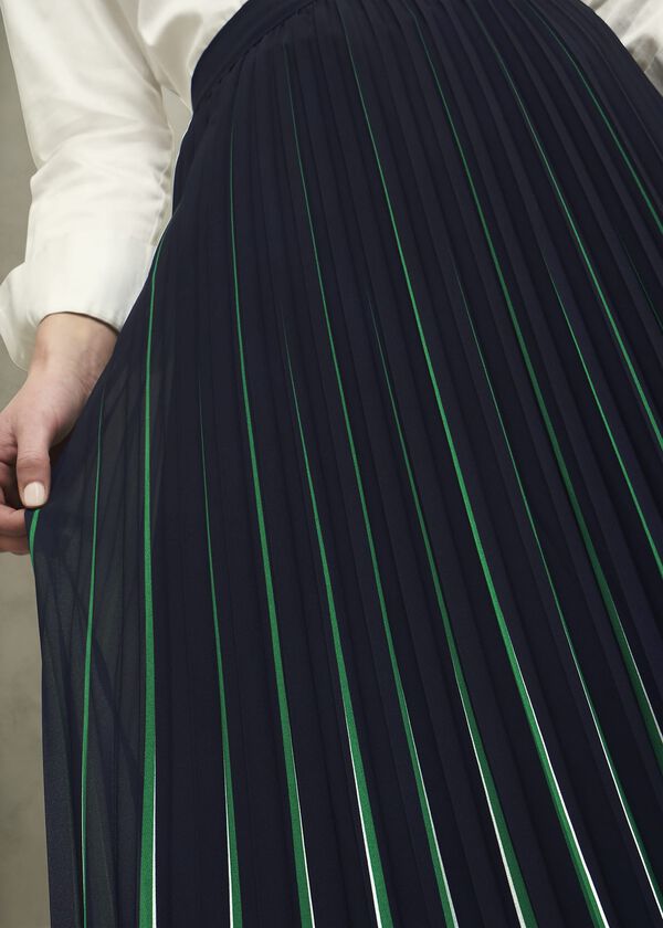 Hobbs Vida Pleated Skirt Navy Green