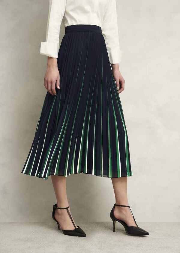 Hobbs Vida Pleated Skirt Navy Green