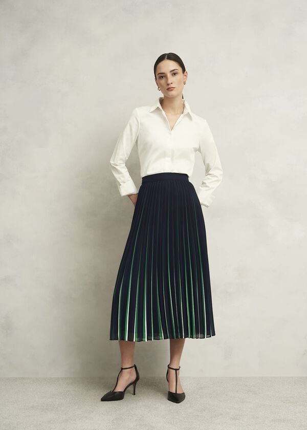 hobbs Vida Pleated Skirt Navy Green