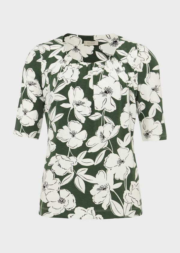 Hobbs Viola Printed Top Forest Green