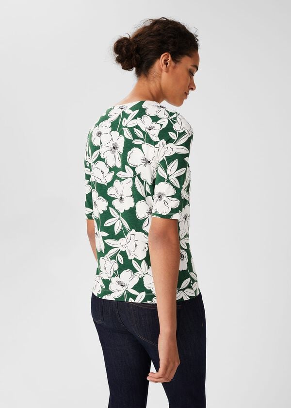 Hobbs Viola Printed Top Forest Green
