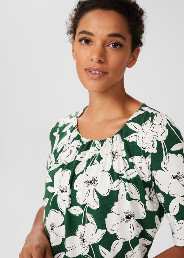 hobbs Viola Printed Top Forest Green