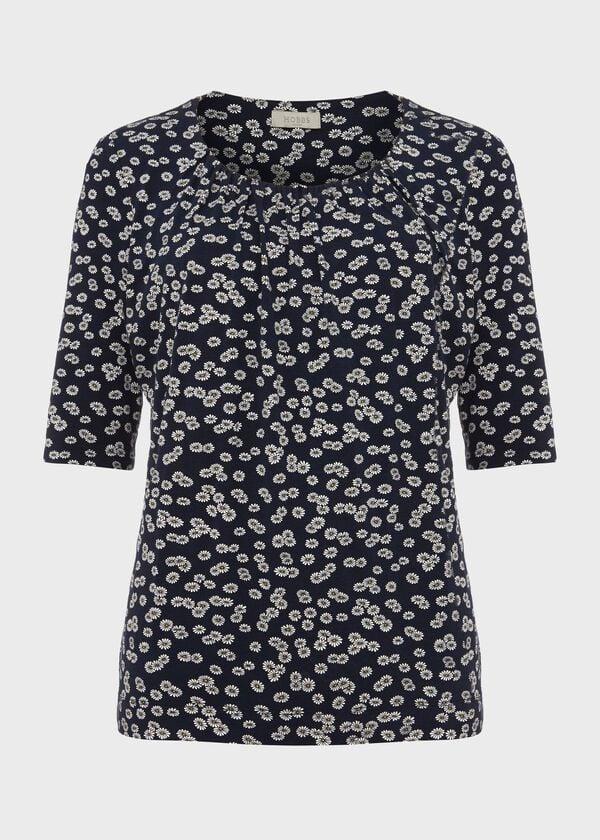 Hobbs Viola Printed Top Navy Ivory