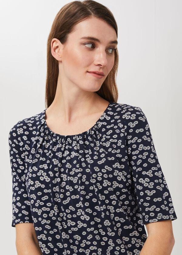 Hobbs Viola Printed Top Navy Ivory