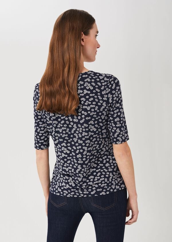 Hobbs Viola Printed Top Navy Ivory