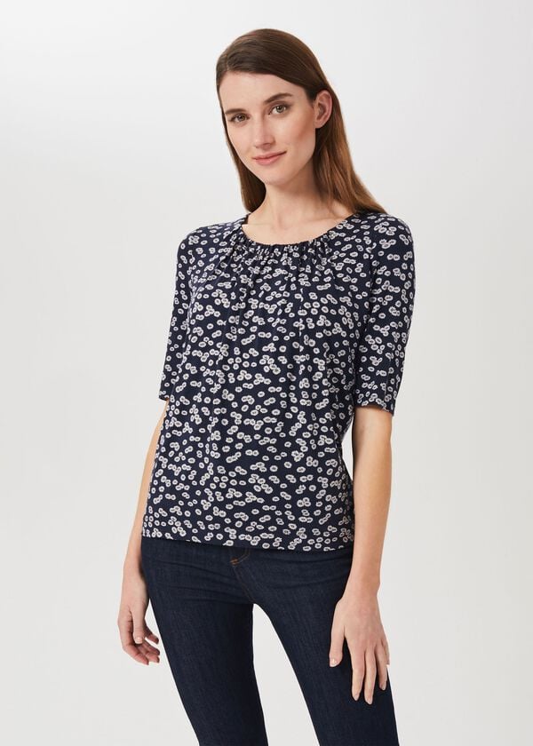 hobbs Viola Printed Top Navy Ivory