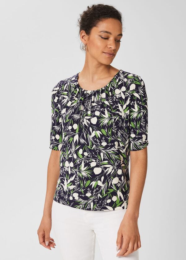 Hobbs Viola Printed Top Navy Multi