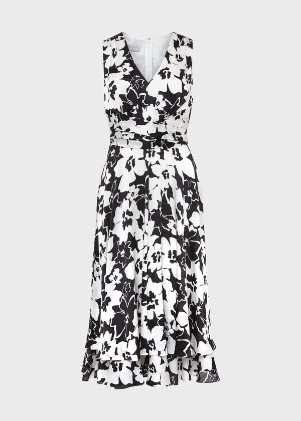 Hobbs Viola Satin Fit And Flare Dress Black Ivory