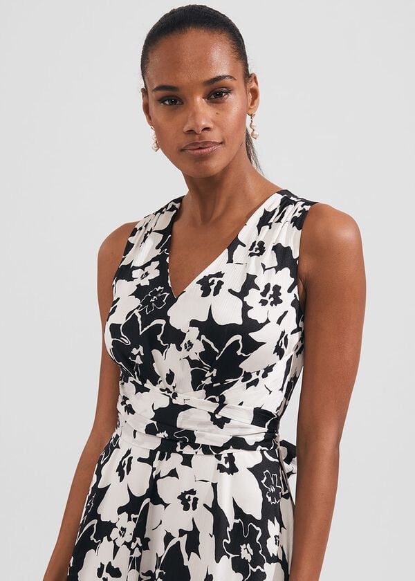 Hobbs Viola Satin Fit And Flare Dress Black Ivory