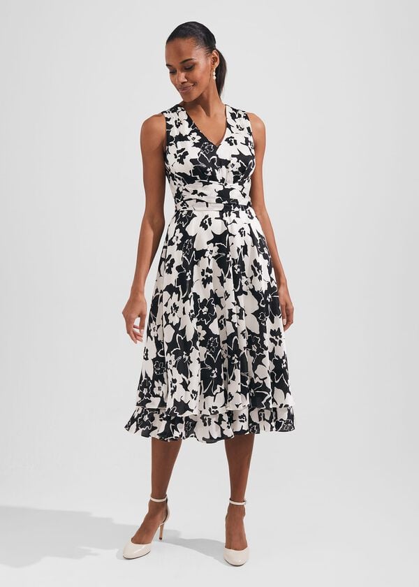 hobbs Viola Satin Fit And Flare Dress Black Ivory