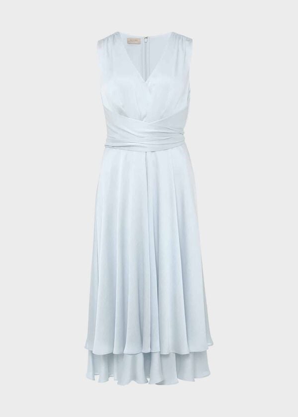 Hobbs Viola Satin Fit And Flare Dress Pale Blue