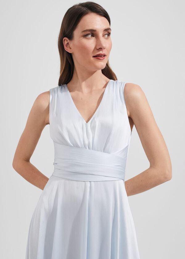 Hobbs Viola Satin Fit And Flare Dress Pale Blue