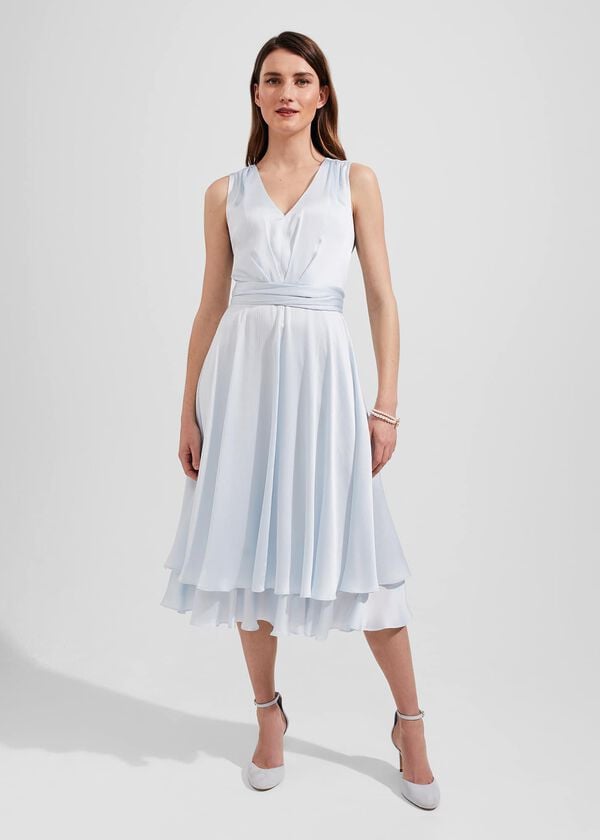 hobbs Viola Satin Fit And Flare Dress Pale Blue