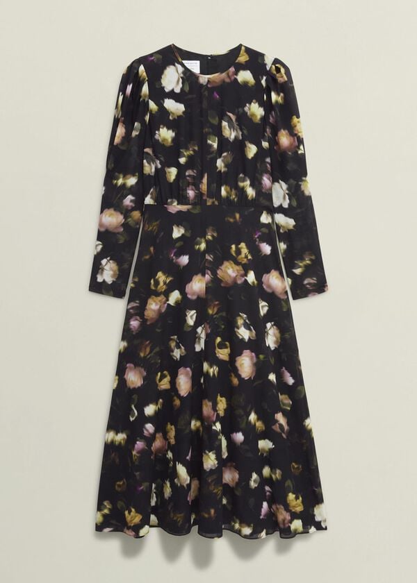 Hobbs Windermere Silk Dress Black Multi