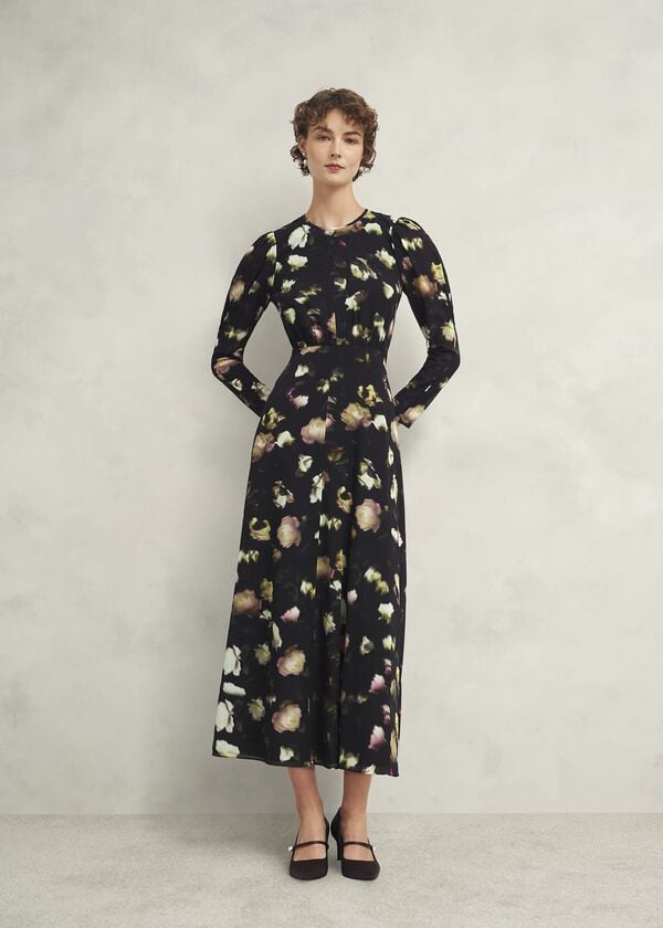 hobbs Windermere Silk Dress Black Multi