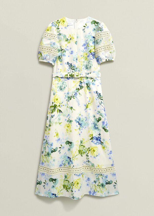 Hobbs Winnie Floral Linen Dress Ivory Multi