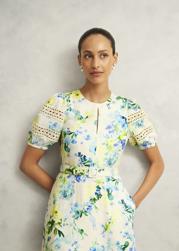 Hobbs Winnie Floral Linen Dress Ivory Multi