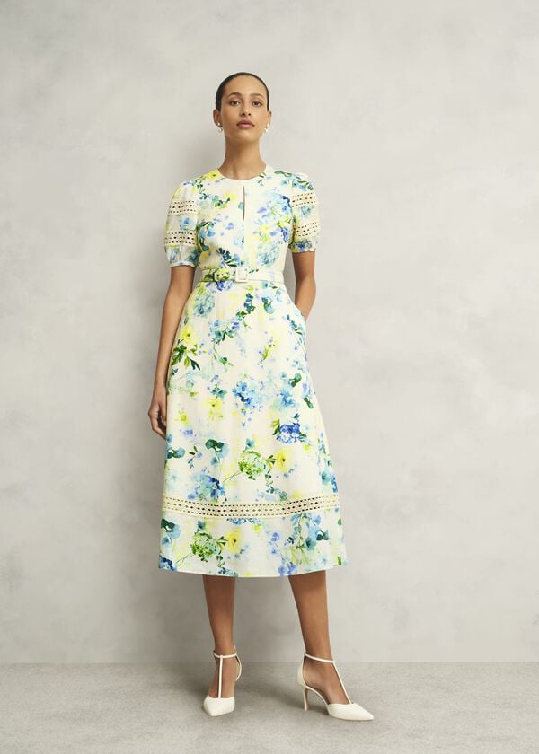 hobbs Winnie Floral Linen Dress Ivory Multi