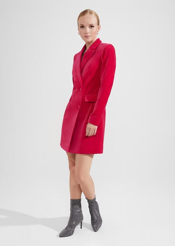 Hobbs Wren Velvet Blazer Dress Bright Pink