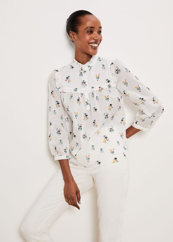 Hobbs York Blouse Ivory Multi