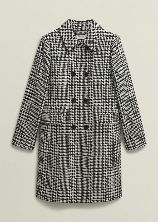Hobbs Yvette Wool Blend Check Coat Black Ivory
