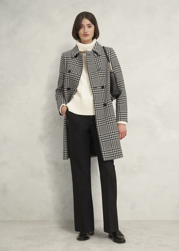 hobbs Yvette Wool Blend Check Coat Black Ivory