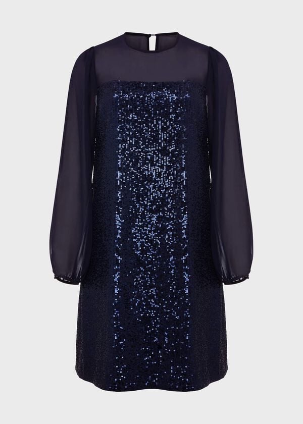 Hobbs Zariah Sequin A Line Dress Midnight Navy
