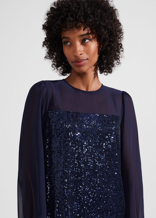 Hobbs Zariah Sequin A Line Dress Midnight Navy