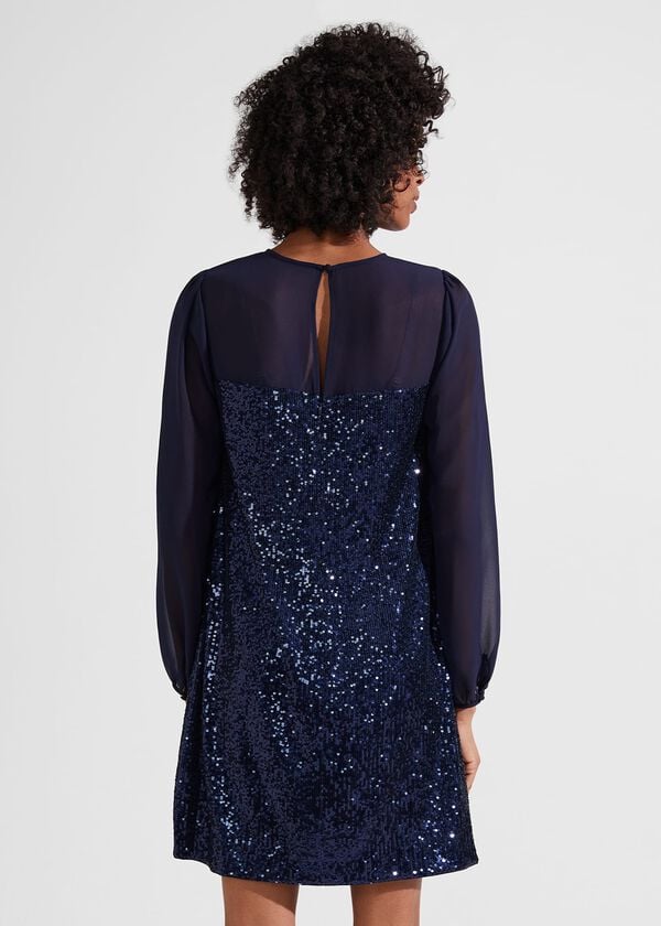 Hobbs Zariah Sequin A Line Dress Midnight Navy