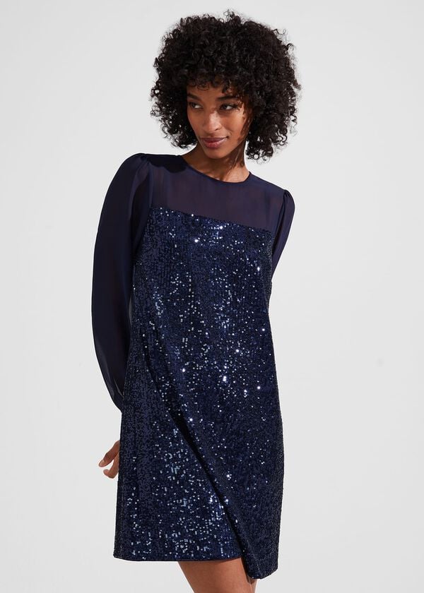 hobbs Zariah Sequin A Line Dress Midnight Navy