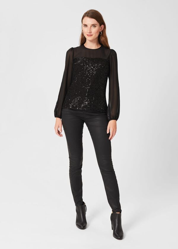 Hobbs Zariah Sequin Top Black