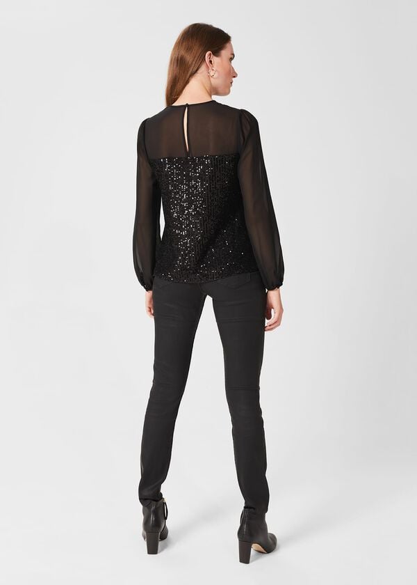 Hobbs Zariah Sequin Top Black