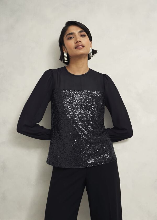 hobbs Zariah Sequin Top Black