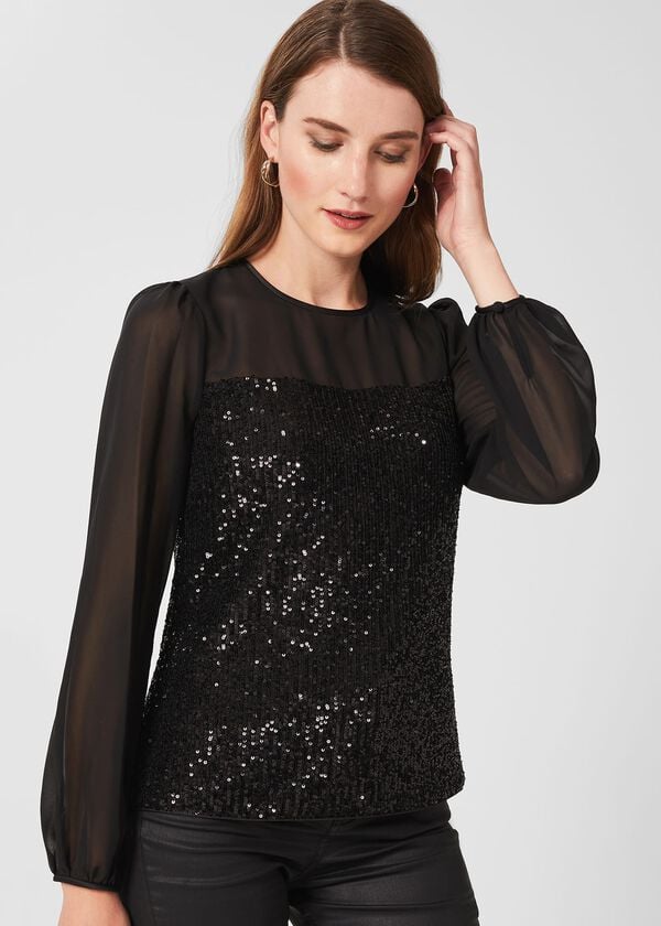 hobbs Zariah Sequin Top Black