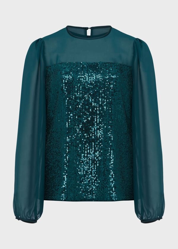 Hobbs Zariah Sequin Top Evergreen