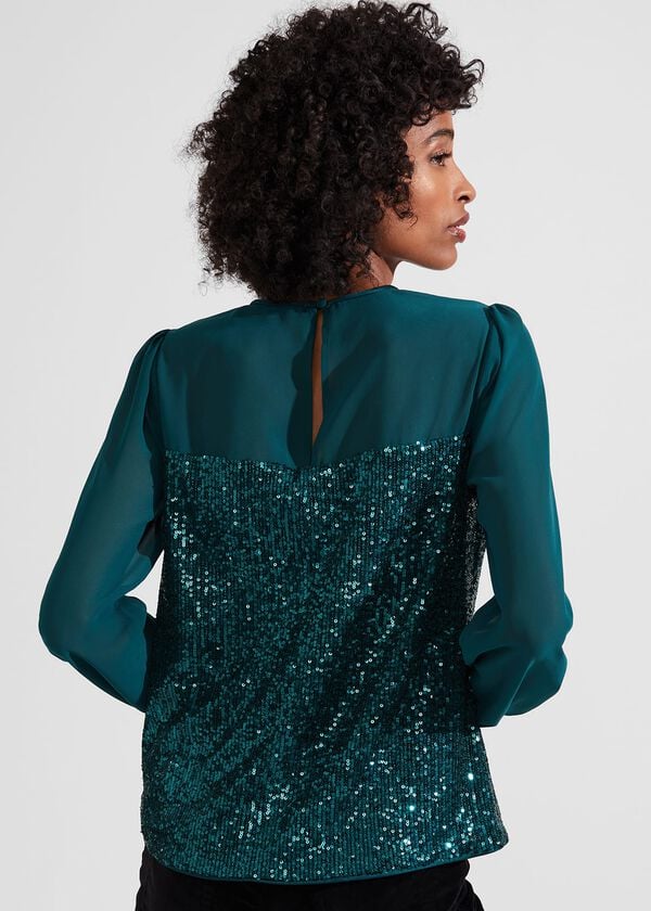 Hobbs Zariah Sequin Top Evergreen