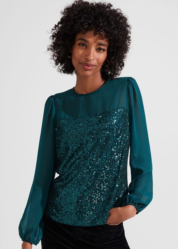 hobbs Zariah Sequin Top Evergreen