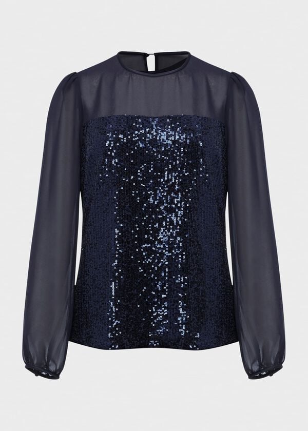 Hobbs Zariah Sequin Top Navy