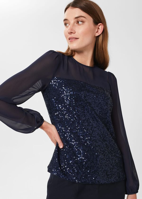 Hobbs Zariah Sequin Top Navy