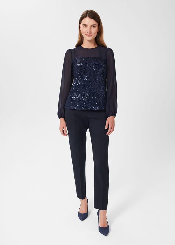 hobbs Zariah Sequin Top Navy