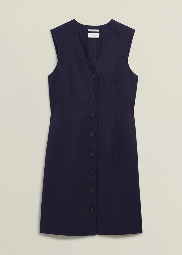 Hobbs Zelia Linen Dress True Navy