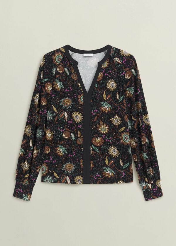 Hobbs Zelia Printed Top Black Multi